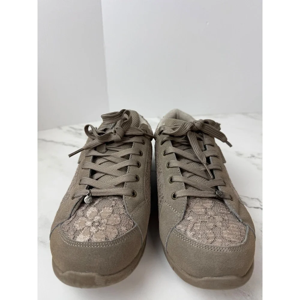 Therafit Leather Comfort Ortho Shoe Taupe Sneaker Lace Sz 9.5 Womens